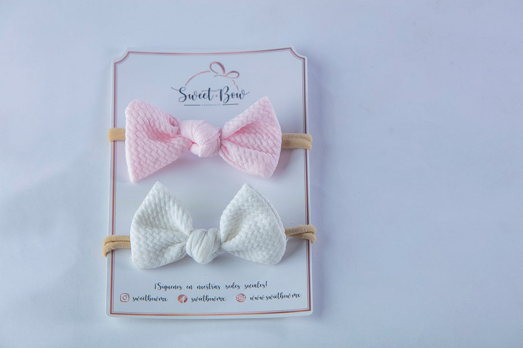 Mini Bows - Rosa pastel y Blanco