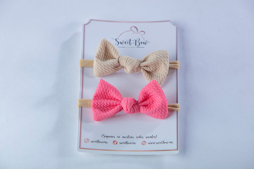 Mini Bows - Beige y Rosa Fosfo